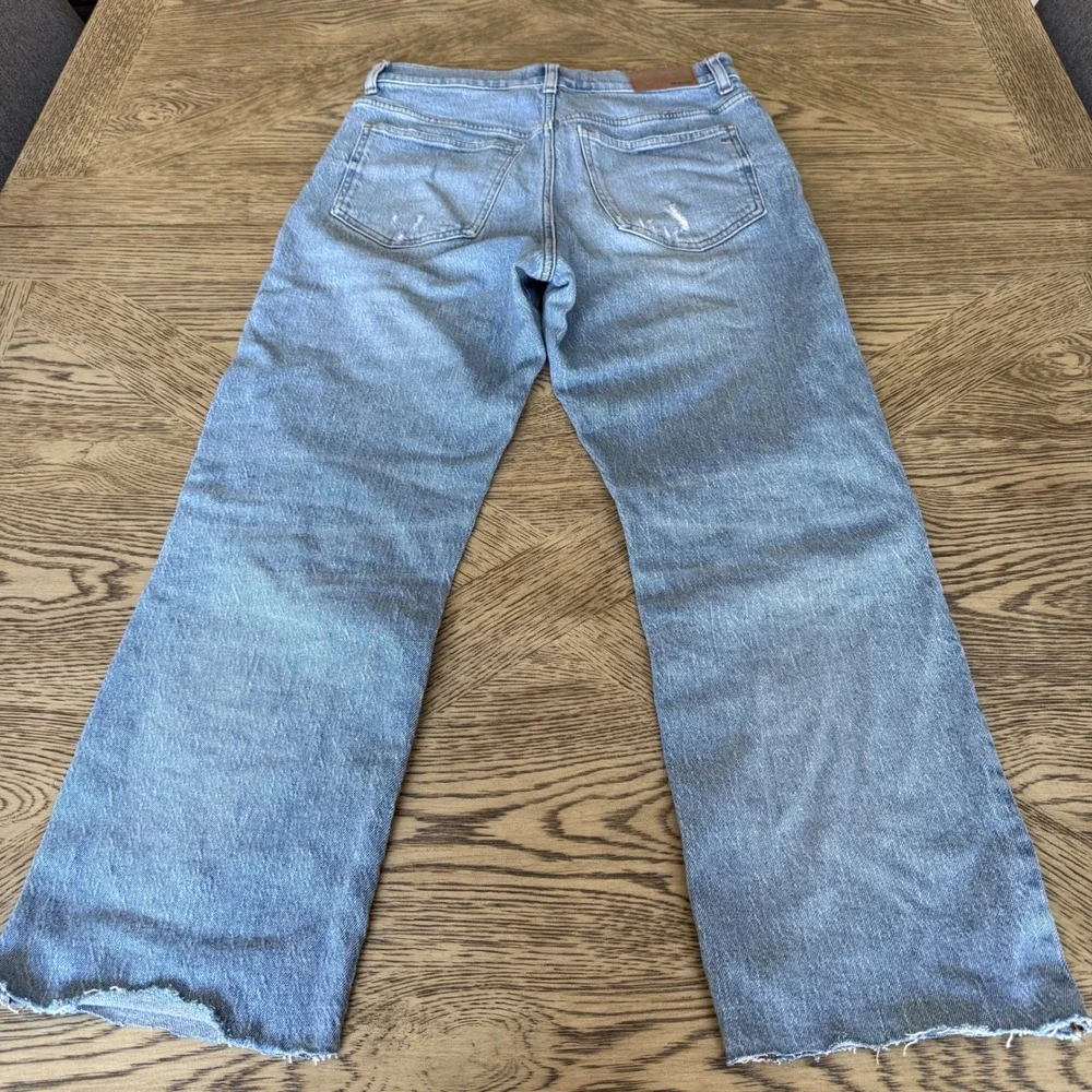 Madewell High Rise Wide Leg Jeans Light Wash Raw Hem Blue Denim Distressed Sz 27
